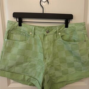Wild Fable green checkered highest rise mom shorts cuffed bottom size 16